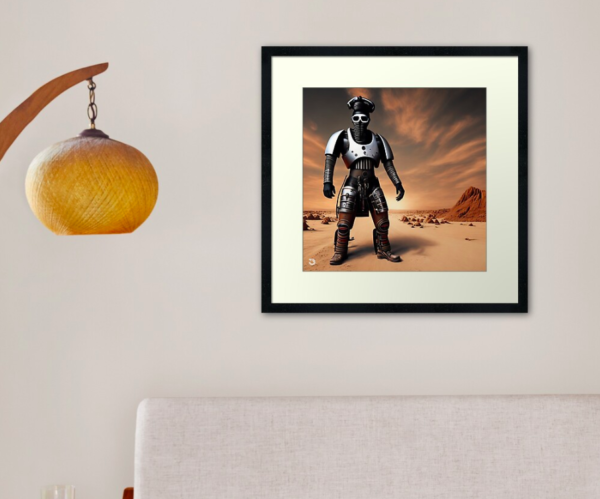 The Desert Guardian Cyborg: A Futuristic Defender Framed Art Print - Image 2